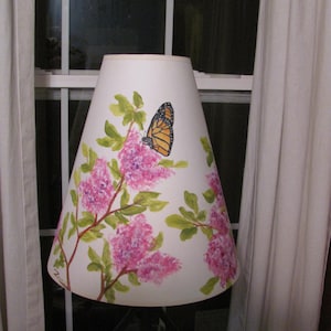 Original art handpainted lamp shade, Lilac&#39;s & Butterfly