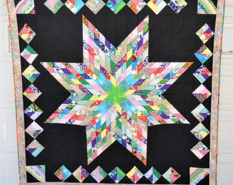 Handmade Lone Star Quilt, Full Size Quilted Blanket