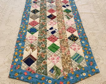 Quilted Multicolor Table Runner, Coffee Table Runner, Handmade Scrappy Table Runner