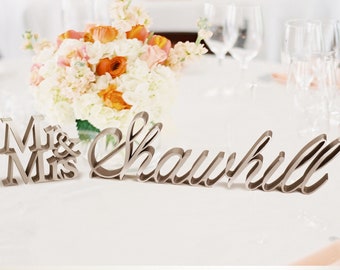 Mr and Mrs Sign Custom Family Name 4in. gold sweetheart table decor, centerpiece, head table, centerpiece, wedding decoration, wedding decor