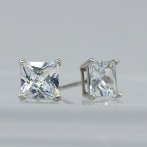 7mm CZ Princess Cut Earrings | Sterling Silver 925 | Minimalist Elegant Jewelry | Gift for Her |