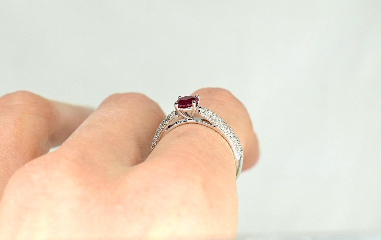 Eternal Passion: 14K Ruby Diamond Ring - Genuine Ruby - 14K White Gold ...