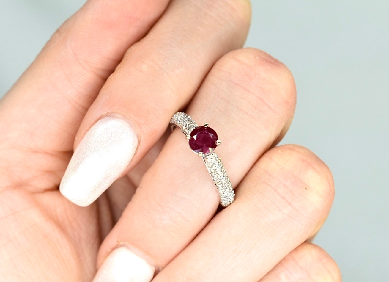 Eternal Passion: 14K Ruby Diamond Ring - Genuine Ruby - 14K White Gold ...