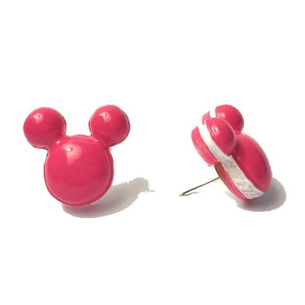 Handmade "Macaron Mickey" Strawberry Dark Pink Red Mickey Mouse Disney Paris Macaroon Inspired Earrings