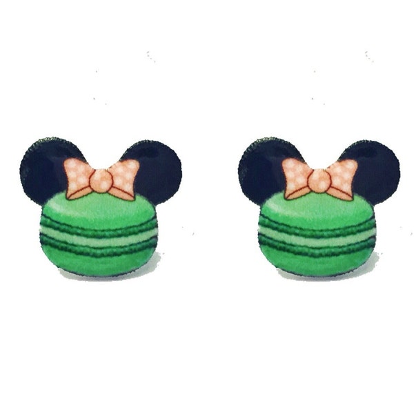 Handmade "Macaron Minnie" Mint and Pink Dark Minnie Mouse Disney Paris Macaroon Inspired Earrings