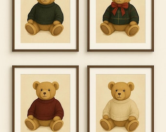 Ralph Lauren Teddy Bear Christmas Gallery Printable Art: 5 Holiday Prints (Digital Download)