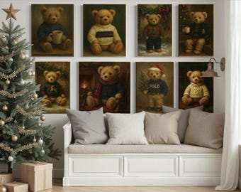 Ralph Lauren Teddy Bear Christmas Gallery Printable Art: 8 Holiday Prints (Digital Download)