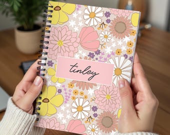 Cuaderno espiral floral bohemio personalizado - Línea rayada