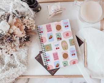 Cuaderno espiral/diario rayado con sellos de cereza, 6x8