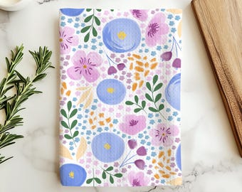 Toalla de cocina floral / Microfibra con tejido gofrado, decoración rústica