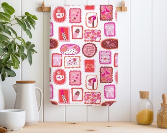 Toalla de cocina de San Valentín / Microfibra con tejido gofrado, decoración rústica