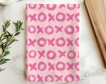 Toalla de cocina XOXO Valentine / Microfibra de tejido gofre rosa
