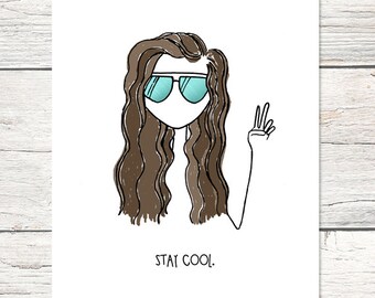 Stay Cool - Beachwaves Girl Brunette- Printable Art Print - 8x10