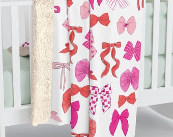 Manta de sherpa con estampado de lazo rosa / Manta de forro polar con estampado de lazo para niña