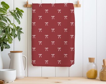 Paño de cocina de microfibra con estampado de lazo pequeño / Regalo para San Valentín en color burdeos / Regalo para novia en Galentine