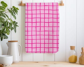Toalla de cocina de San Valentín / Microfibra con tejido de gofre y cuadrícula rosa