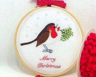 Christmas Robin Embroidery kit, DIY embroidery kit, DIY Christmas decoration