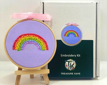 Regenbogen Anfänger Stickpackung, Kinderfreundliches Handwerk, Handstickerei Kit, Sommer Kinder Handwerk