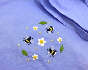 Bumble Bee Tote bag, Embroidery Kit, DIY embroidery, Female Gift, Stitching Gift, Modern Embroidery