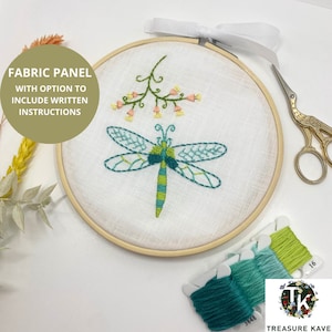 Dragonfly printed panel for embroidery, Hand embroidery panel square