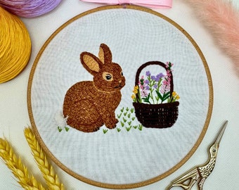 Kit de broderie lapin de Pâques, motif de broderie à la main, cadeau lapin, motif de broderie lapin, débutante en broderie