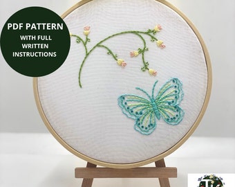 Patrón de bordado de mariposa: Guía de puntadas para principiantes (Descargar PDF)