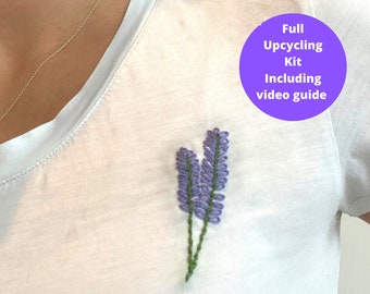 Up-cycled clothing embroidery kit, Beginners embroidery, Heather embroidery, 5-minute crafts, Sustainable kit