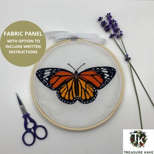 Monarch Butterfly printed panel for embroidery, Hand embroidery panel, Embroidery square