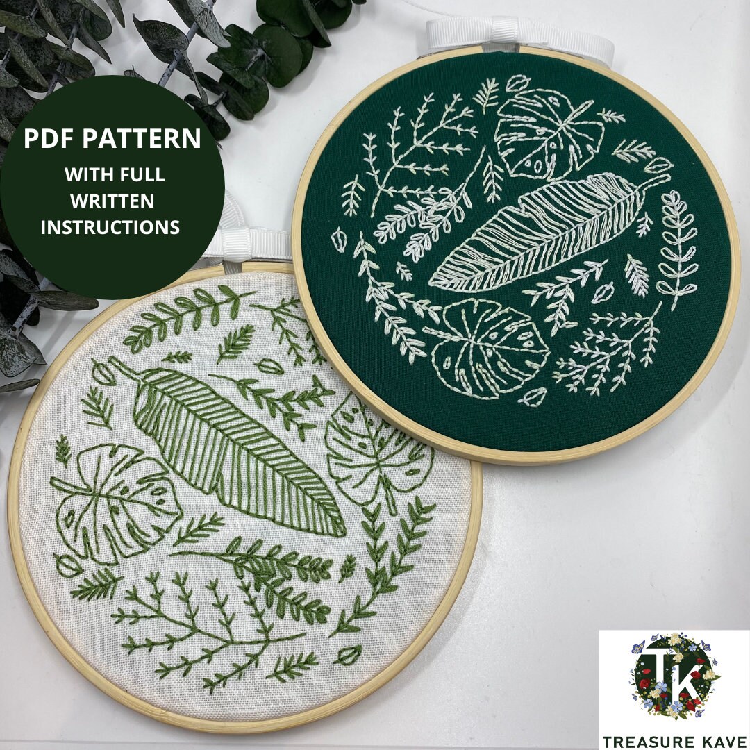 Slow Stitching Kit, Embroidery, Fabric Craft Kit Gum/eucalyptus
