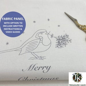 Christmas Robin printed panel for embroidery, Hand embroidery panel, Robin Embroidery kit