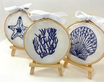 Beach Embroidery Kits Set of 3, Seaside embroidery, Shell Craft gift, Hand embroidery set, Seaside embroidery