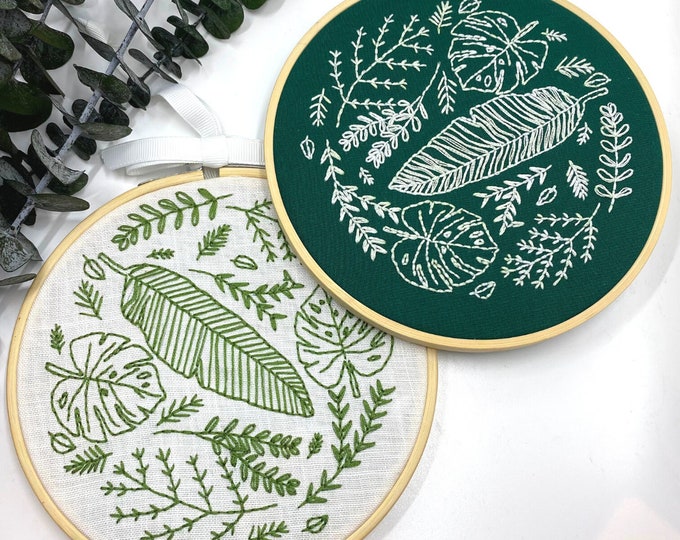 Plant Embroidery Kit, Modern Beginners embroidery, Tropical leaves, Hand embroidery kit, Gift for plant mum