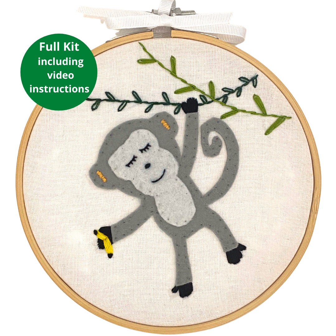 Beginners Maya the Monkey embroidery Kit for Adults & Kids - Treasure Kave