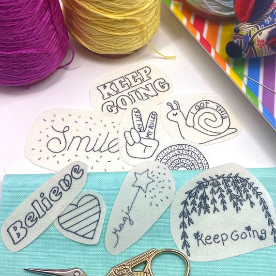 Positivity Stick & Stitch Embroidery Stickers, Printed Sewing Patterns,  Water Soluble Stick and Stitch Designs 