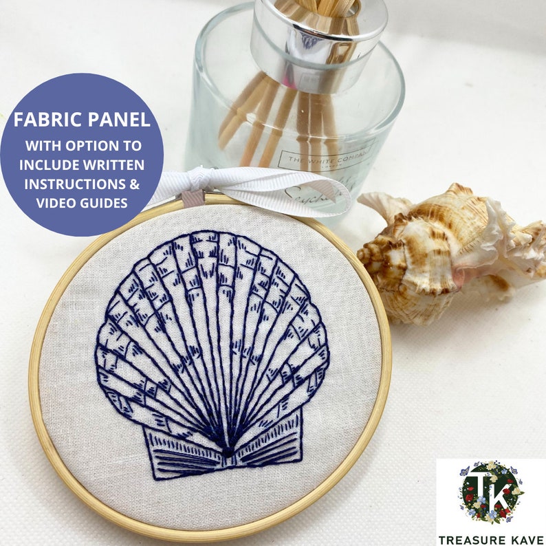 Pearl Shell printed panel for embroidery, Beach themed design, Hand embroidery panel image 1