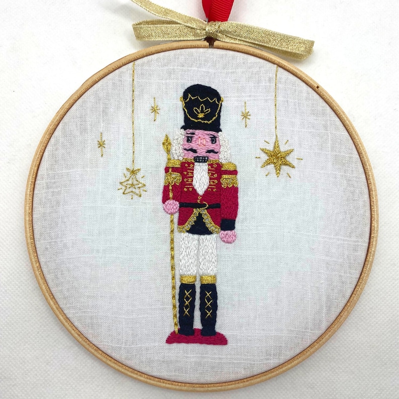 Nutcracker embroidery kit, Christmas embroidery kit, Craft gift, Adventurous embroidery set, Modern Embroidery Red