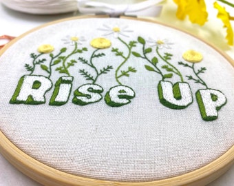 Beginners Embroidery Kit, Rise up embroidery, Modern embroidery pattern, Hand embroidery kit, Positive craft gift