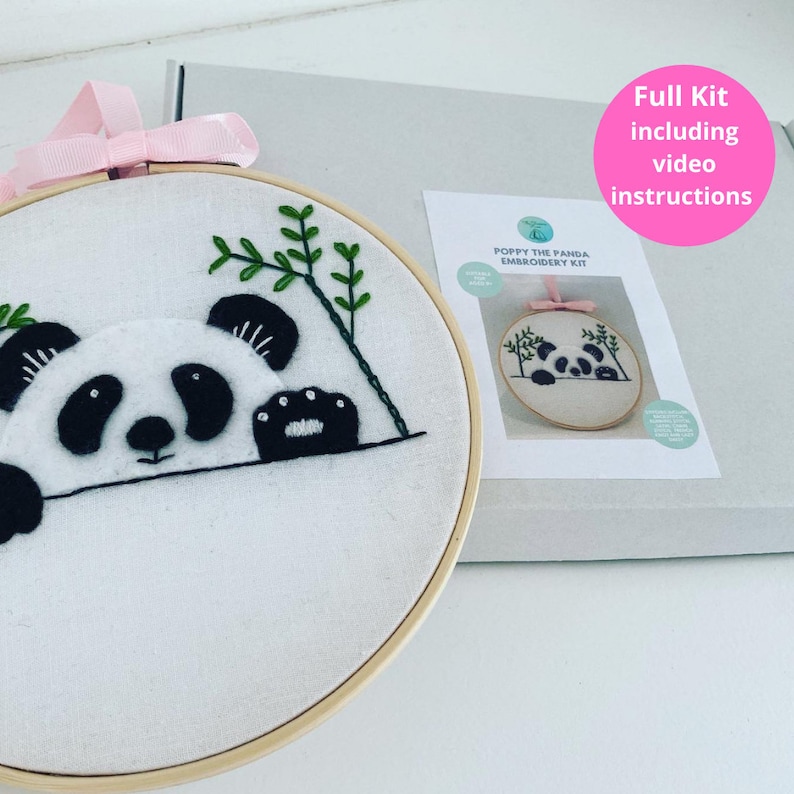 Panda Embroidery Kit, Beginners embroidery, Kids friendly crafts, Kids Christmas gifts, Hand embroidery kit image 2