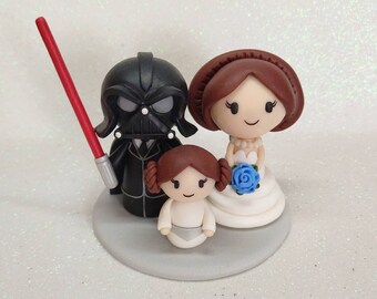Customizable Wedding Cake Topper - Handmade Bride, Groom, and Child Figures Inspired by a Galactic Adventure