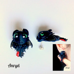 Handmade Night Dragon Earrings - Inspired by Fantasy Creatures in Polymer Clay