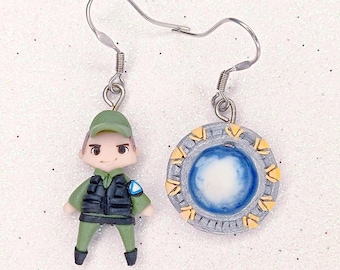Handmade Sci-Fi Earrings with Explorer Space Traveler and Cosmic Interdimensional Portal – Limited Edition
