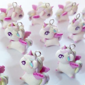 Kawaii Unicorn Charm - Handmade Polymer Clay Mini Pendant - Necklace, Keychain or Dangle Earrings - Cute and Magical Gift