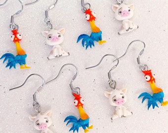 Mismatched earrings Inspired by Two Beloved Animal Companions: Piglet and Chicken – Limited Edition – Polynesian Animation Style Accessories