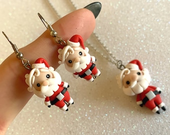Christmas earrings and necklace - Santa Claus handmade in polymer clay