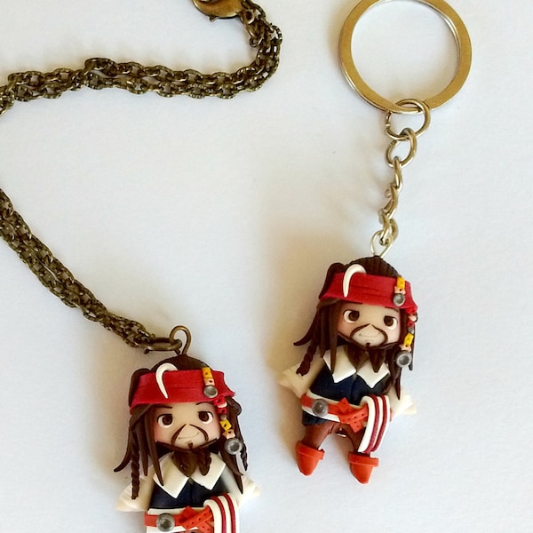 Capitaine Jack Sparrow Pirates des Caraïbes FAN ART - Boucles d'oreilles ou Collier Fait Main en Fimo