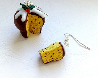 Christmas Necklace & Earrings - Mini Chocolate Panettone Charm with Chocolate Chips, Icing and Holly