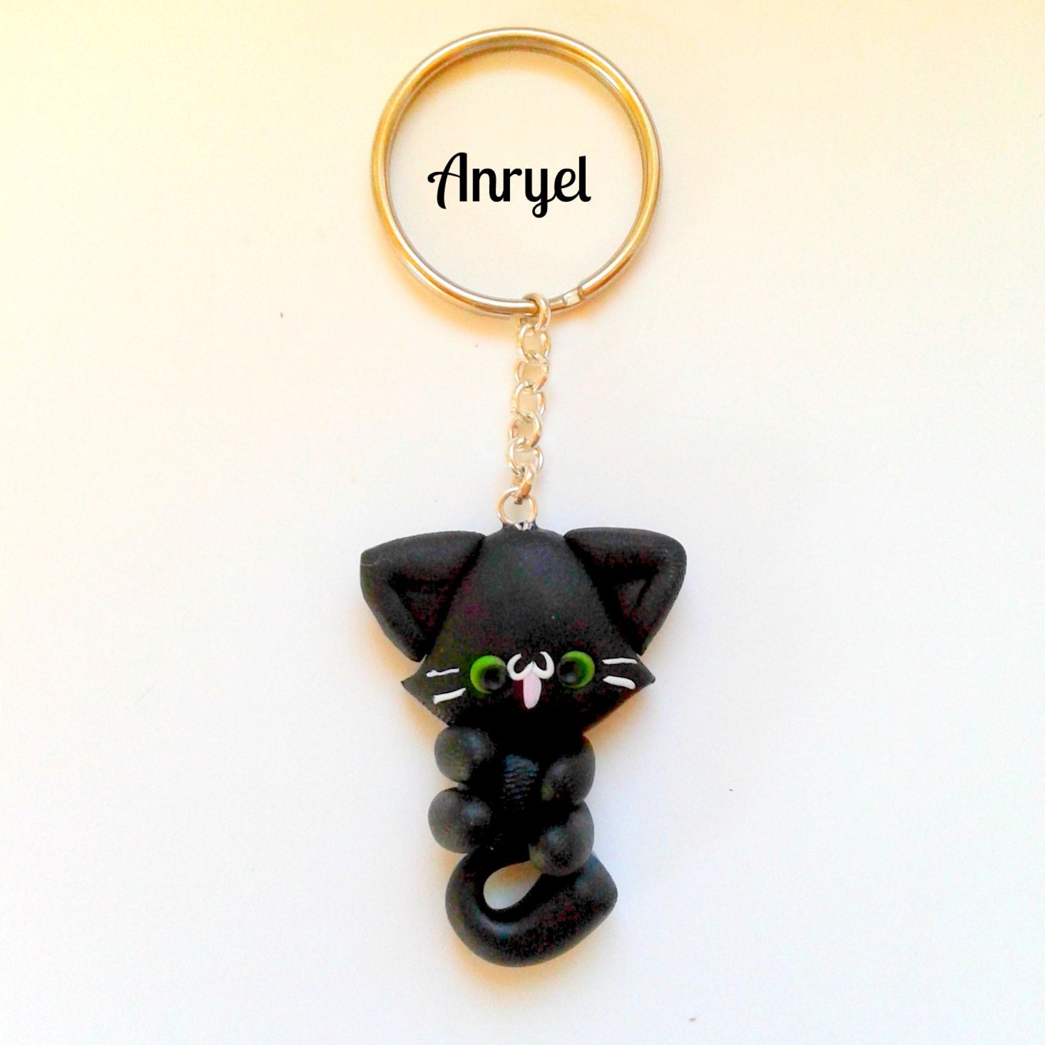 KASFDBMO Porte-clés En Fourrure Noir/blanc Avec Pendentif En Forme De Chat En Peluche - Porte-clés Pour Sac, Téléphone, Clés - Ornement Pour Couple, Noir