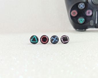 FAN ART Stud Earrings Inspired by Iconic Controller Buttons - Complete Set (4 pieces) - Gift for Nerds and Geeks