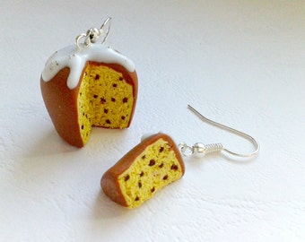Christmas Necklace & Earrings - Mini Pandoro Charm with Chocolate Chips, Icing and silver Sprinkles