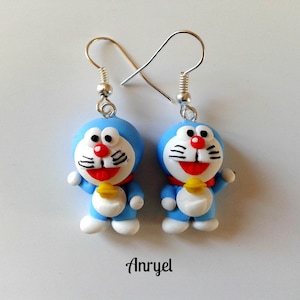 Cheerful Playful Blue Cat Earrings – Handmade funny polymer clay earrings